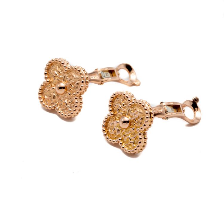 Pre Owned Van Cleef & Arpels Rose Gold Vintage Alhambra Earrings