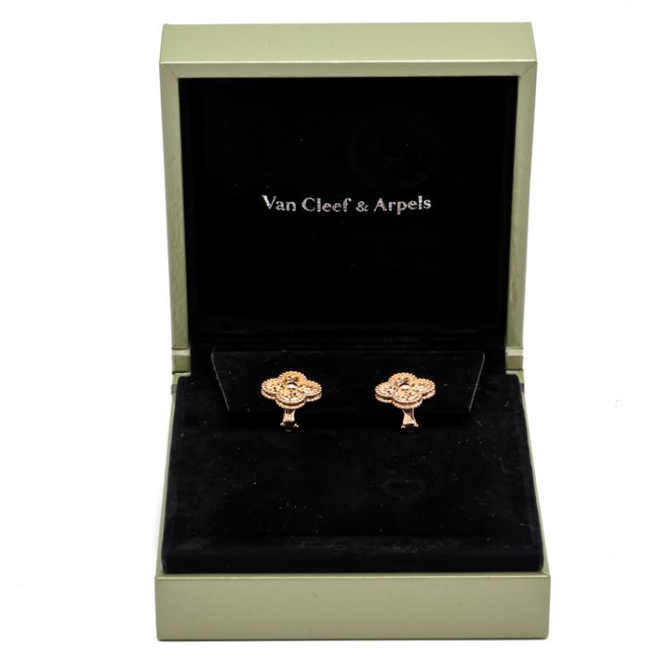 Pre Owned Van Cleef & Arpels Rose Gold Vintage Alhambra Earrings