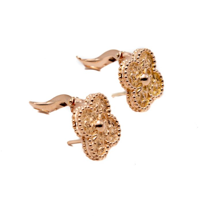 Pre Owned Van Cleef & Arpels Rose Gold Vintage Alhambra Earrings
