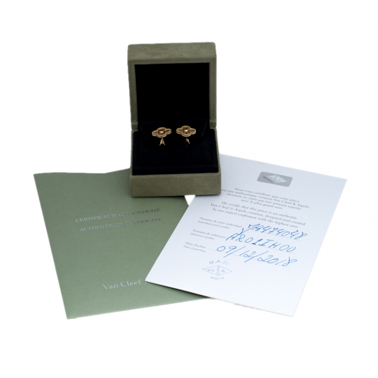 Pre Owned Van Cleef & Arpels Vintage Alhambra 18K Yellow Gold Clip On Stud Earrings