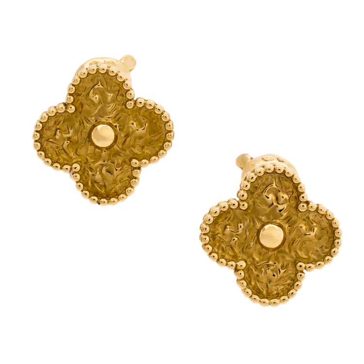 Pre Owned Van Cleef & Arpels Vintage Alhambra 18K Yellow Gold Clip On Stud Earrings