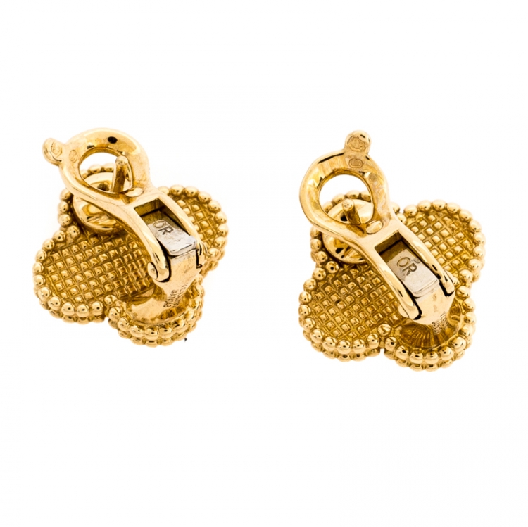 Pre Owned Van Cleef & Arpels Vintage Alhambra 18K Yellow Gold Clip On Stud Earrings