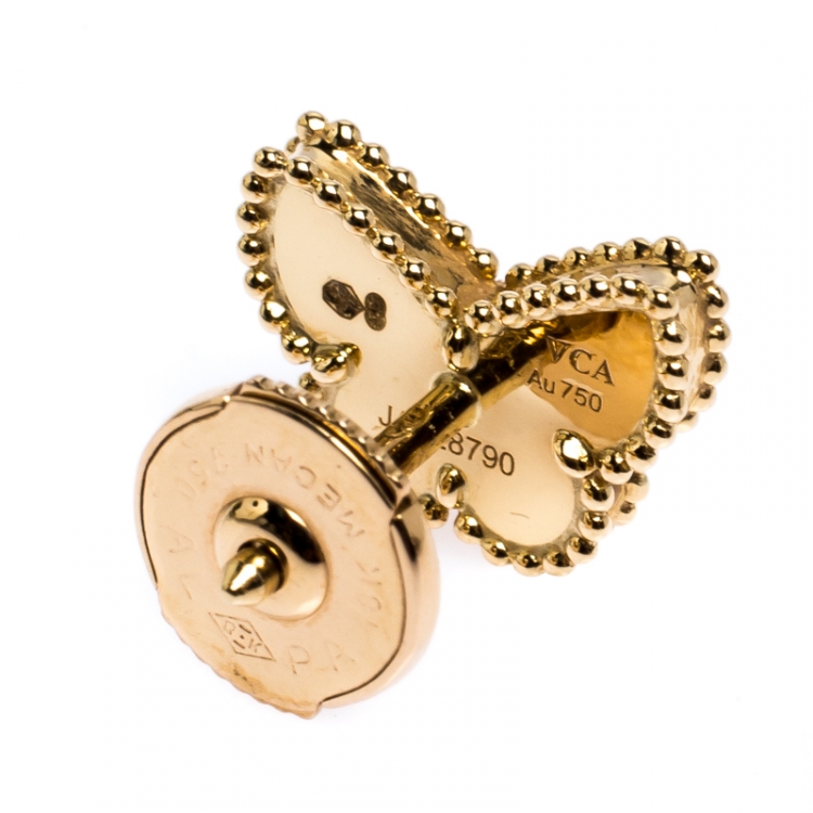 Pre Owned Van Cleef & Arpels Sweet Alhambra Butterfly Yellow Gold and Mother of Pearl Stud Earrings
