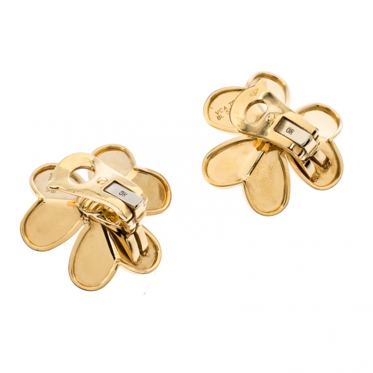 Pre Owned Van Cleef & Arpels Frivole Diamond 18k Yellow Gold Large Clip On Stud Earrings