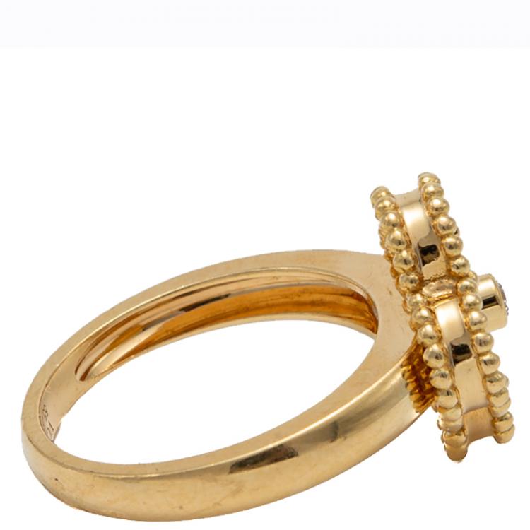 مملوكة مسبقًا Van Cleef & Arples Mother Of Pearl & Yellow Gold Vintage Alhambra Ring Size 55