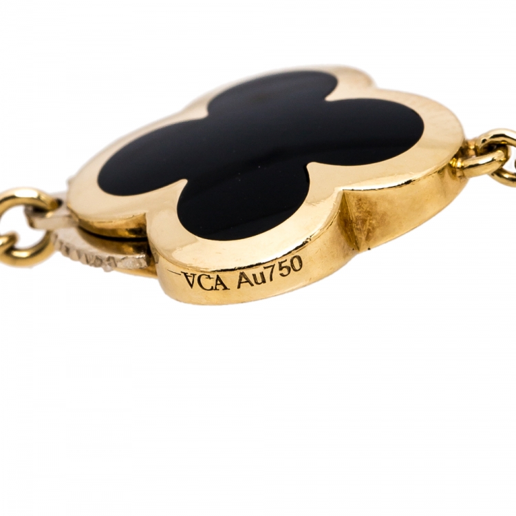 Pre Owned Van Cleef & Arpels Pure Alhambra 4 Onyx Motif 18K Yellow Gold Station Bracelet