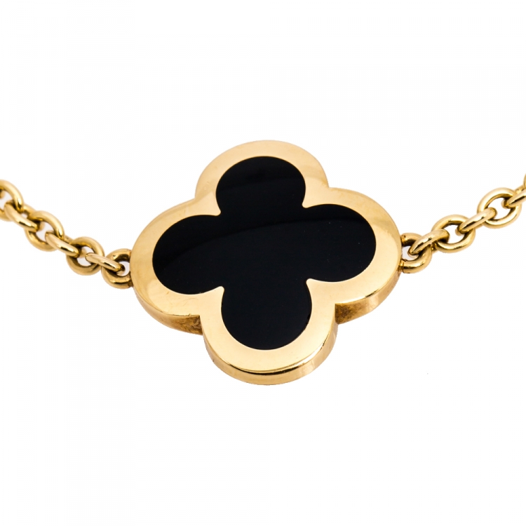 Pre Owned Van Cleef & Arpels Pure Alhambra 4 Onyx Motif 18K Yellow Gold Station Bracelet