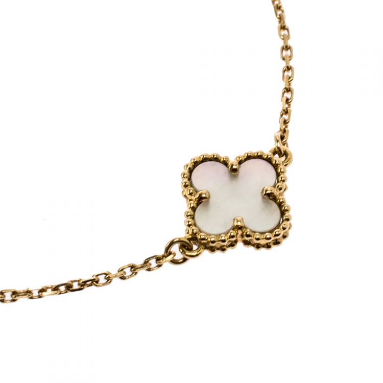 Pre Owned Van Cleef & Arpels Sweet Alhambra Mother of Pearl 18K Yellow Gold Bracelet