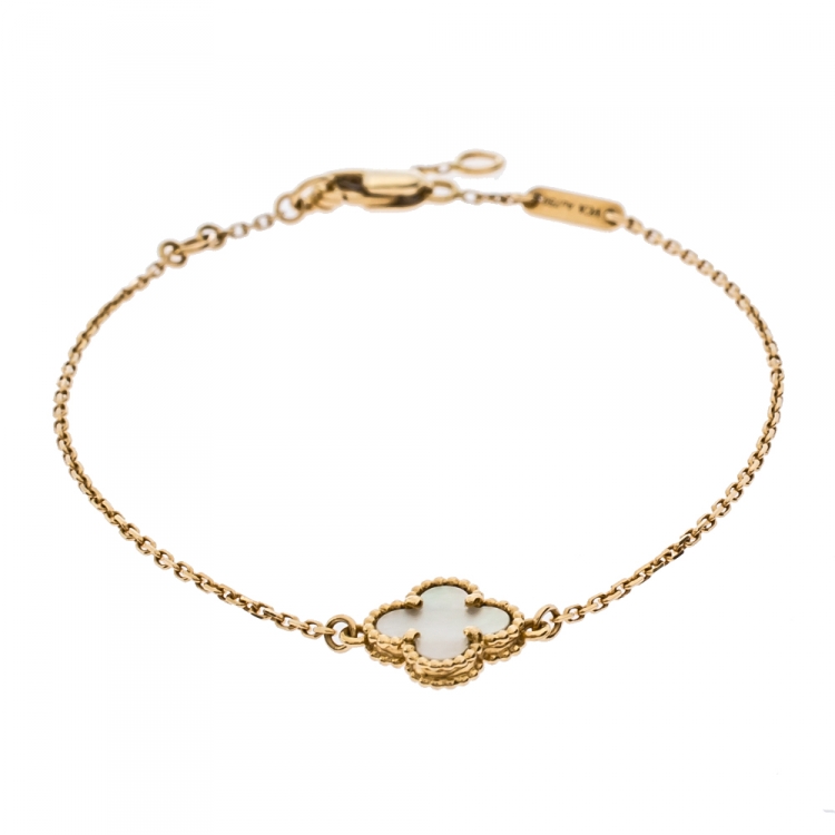 Pre Owned Van Cleef & Arpels Sweet Alhambra Mother of Pearl 18K Yellow Gold Bracelet