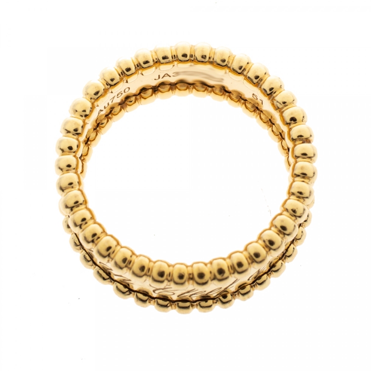 Pre Owned Van Cleef & Arpels Perlee Signature 18K Yellow Gold Band Ring Size 51
