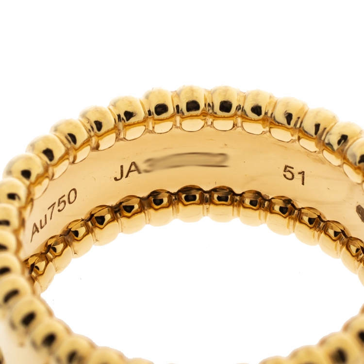 Pre Owned Van Cleef & Arpels Perlee Signature 18K Yellow Gold Band Ring Size 51