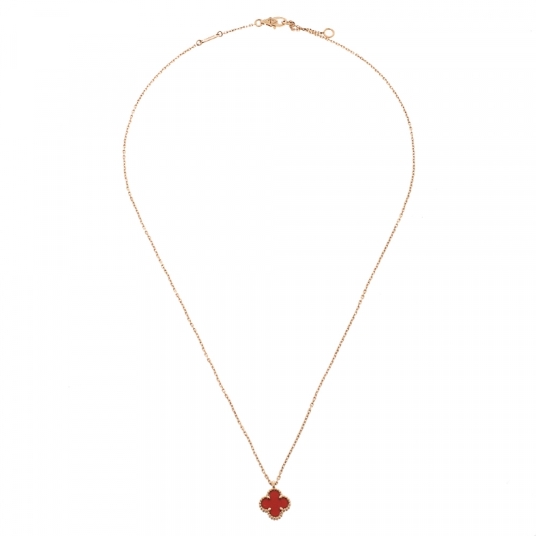 Van Cleef & Arpels Sweet Alhambra Necklace Carnelian Pink Gold