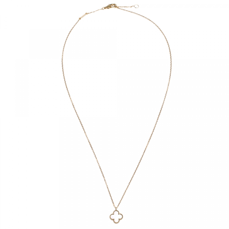 Pre Owned Van Cleef & Arpels Sweet Alhambra Mother of Pearl 18K Yellow Gold Pendant Necklace