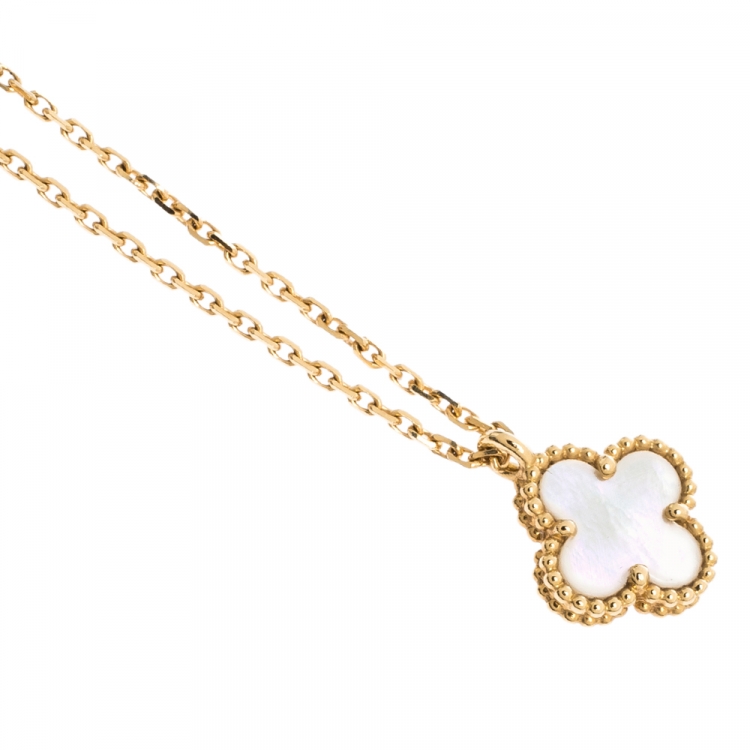 Pre Owned Van Cleef & Arpels Sweet Alhambra Mother of Pearl 18K Yellow Gold Pendant Necklace
