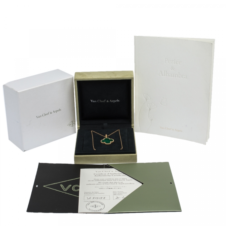 Pre Owned Van Cleef & Arpels Magic Alhambra Malachite 18K Yellow Gold Pendant Necklace
