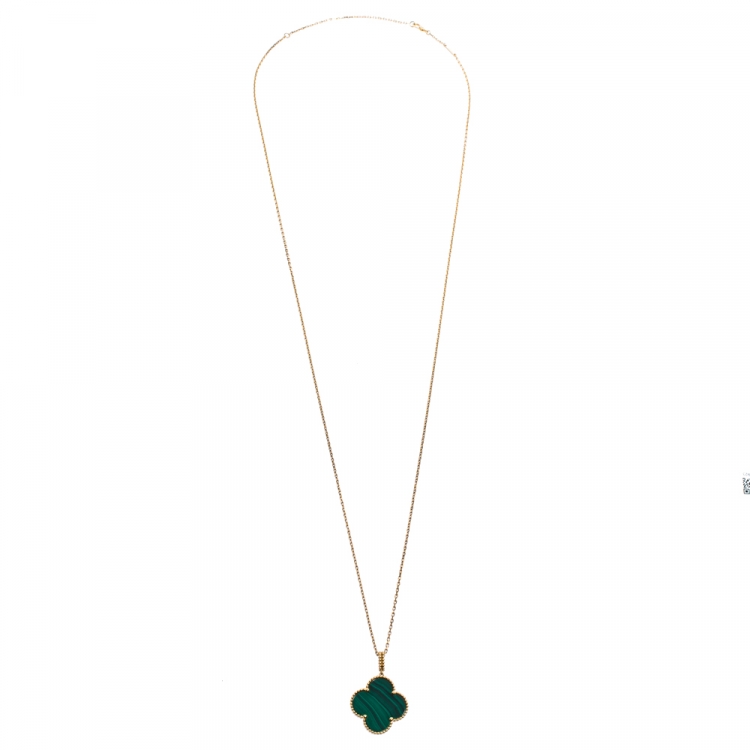Pre Owned Van Cleef & Arpels Magic Alhambra Malachite 18K Yellow Gold Pendant Necklace