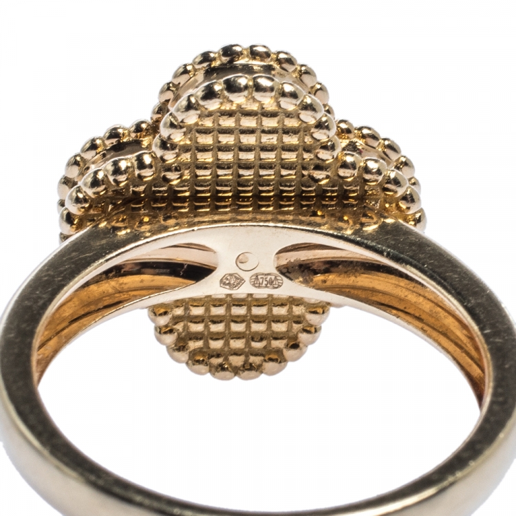 Pre Owned Van Cleef and Arpels Vintage Alhambra Onyx Diamond 18K Yellow Gold Ring 53