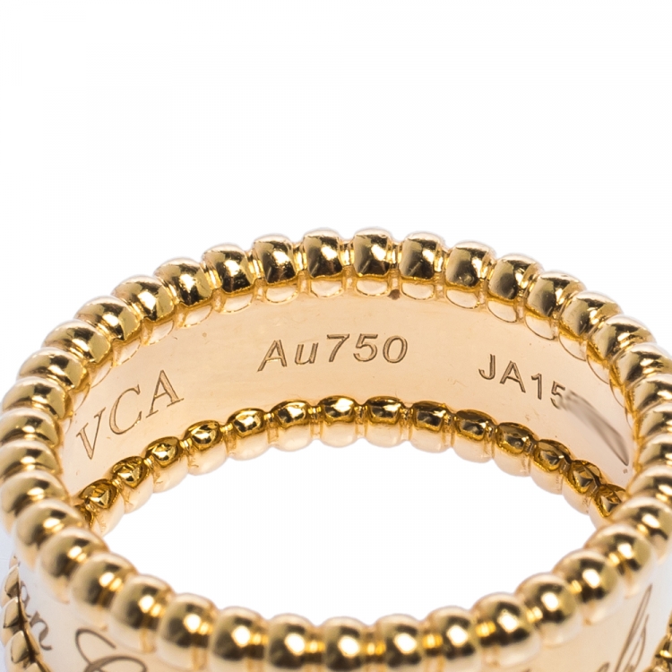 Pre Owned Van Cleef & Arpels Perlee Signature 18K Yellow Gold Band Ring Size 53