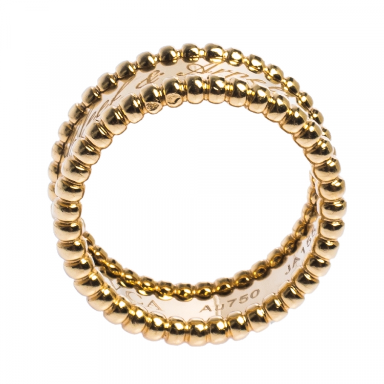 Pre Owned Van Cleef & Arpels Perlee Signature 18K Yellow Gold Band Ring Size 53