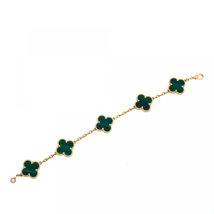 Vintage Alhambra bracelet,5 motifs,18K yellow gold,malachite