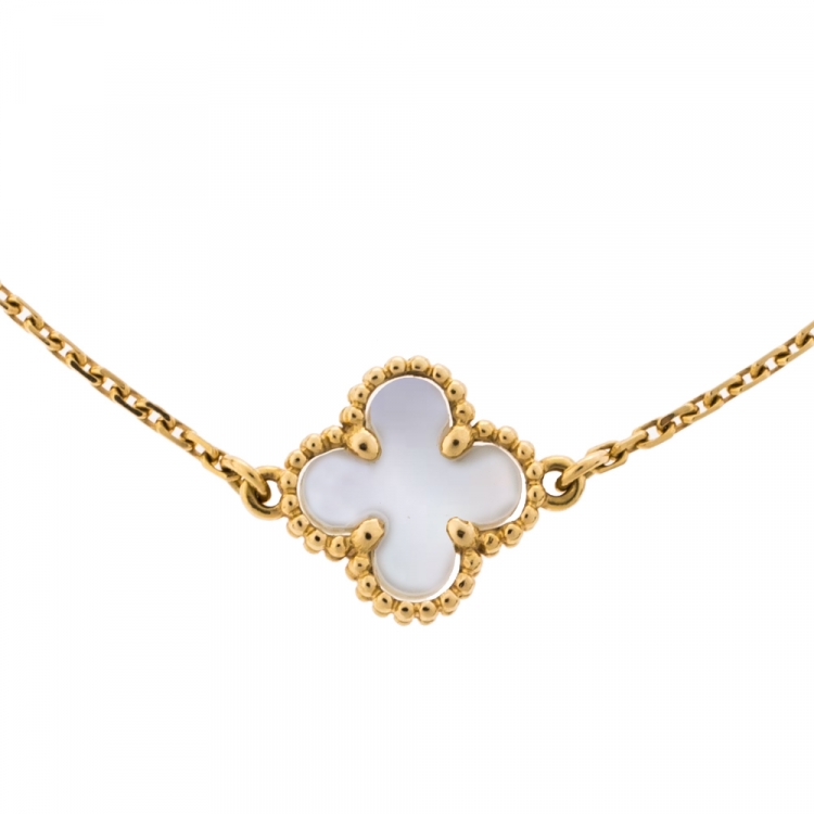 Pre Owned Van Cleef & Arpels Sweet Alhambra Mother of Pearl 18K Yellow Gold Bracelet
