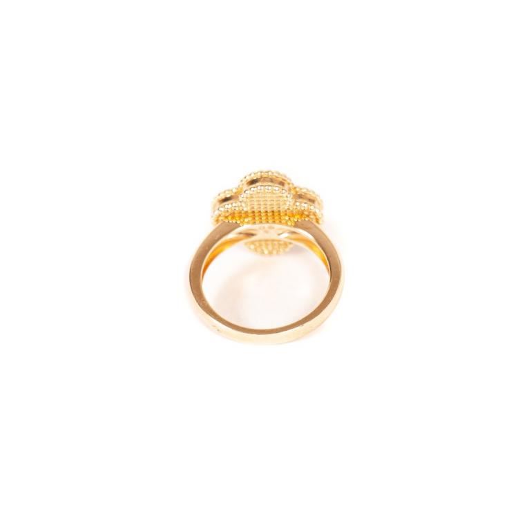 مملوكة مسبقًا Van Cleef & Arpels Alhambra Diamond Onyx 18K Yellow Gold Ring Size 52