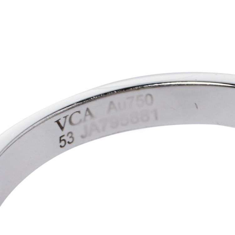 Pre Owned Van Cleef & Arpels Vintage Alhambra Mother of Pearl Diamond 18K White Gold Ring Size 53