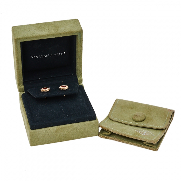 Pre Owned Van Cleef & Arpels Sweet Alhambra Carnelian 18K Rose Gold Stud Earrings