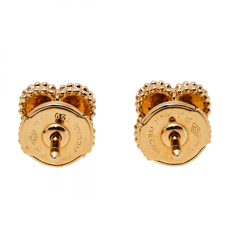 Pre Owned Van Cleef & Arpels Sweet Alhambra Carnelian 18K Rose Gold Stud Earrings