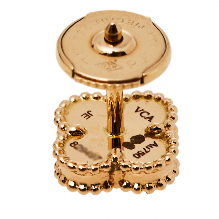 Pre Owned Van Cleef & Arpels Sweet Alhambra Carnelian 18K Rose Gold Stud Earrings