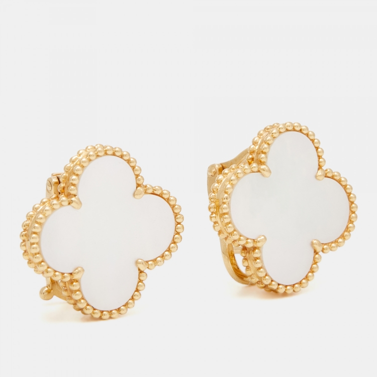 Pre Owned Van Cleef & Arpels Magic Alhambra Mother of Pearl 18k Yellow Gold Earrings