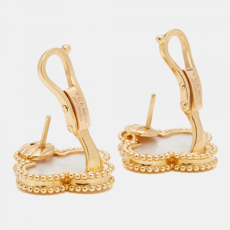 Pre Owned Van Cleef & Arpels Magic Alhambra Mother of Pearl 18k Yellow Gold Earrings