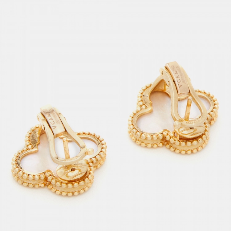 Pre Owned Van Cleef & Arpels Magic Alhambra Mother of Pearl 18k Yellow Gold Earrings
