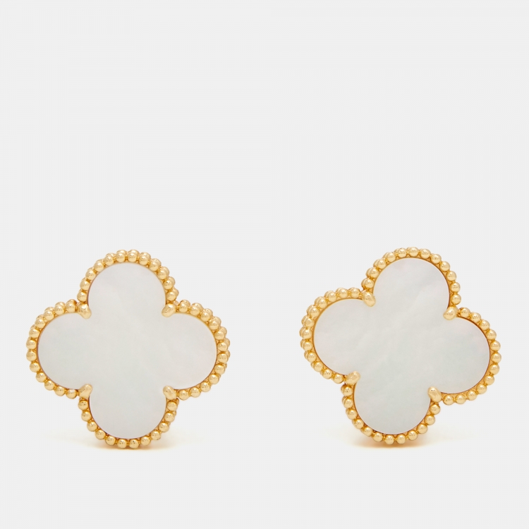 Pre Owned Van Cleef & Arpels Magic Alhambra Mother of Pearl 18k Yellow Gold Earrings
