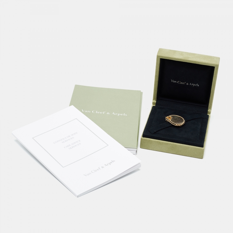 Pre Owned Van Cleef & Arpels Lucky Animals Hedgehog Tiger's Eye Onyx Mother of Pearl 18k Yellow Gold Brooch