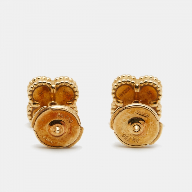 Pre Owned Van Cleef & Arpels Sweet Alhambra Mother of Pearl 18k Yellow Gold Stud Earrings