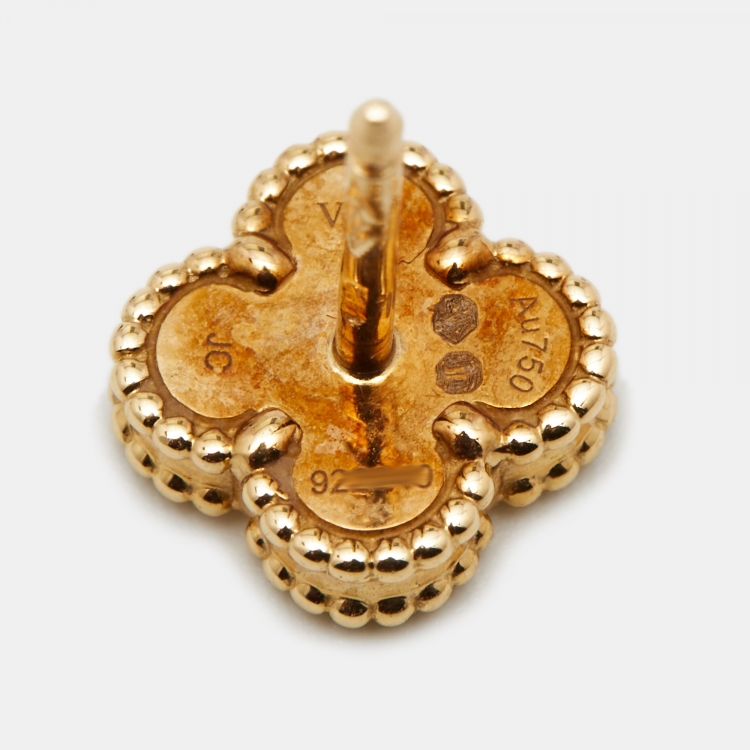 Pre Owned Van Cleef & Arpels Sweet Alhambra Mother of Pearl 18k Yellow Gold Stud Earrings