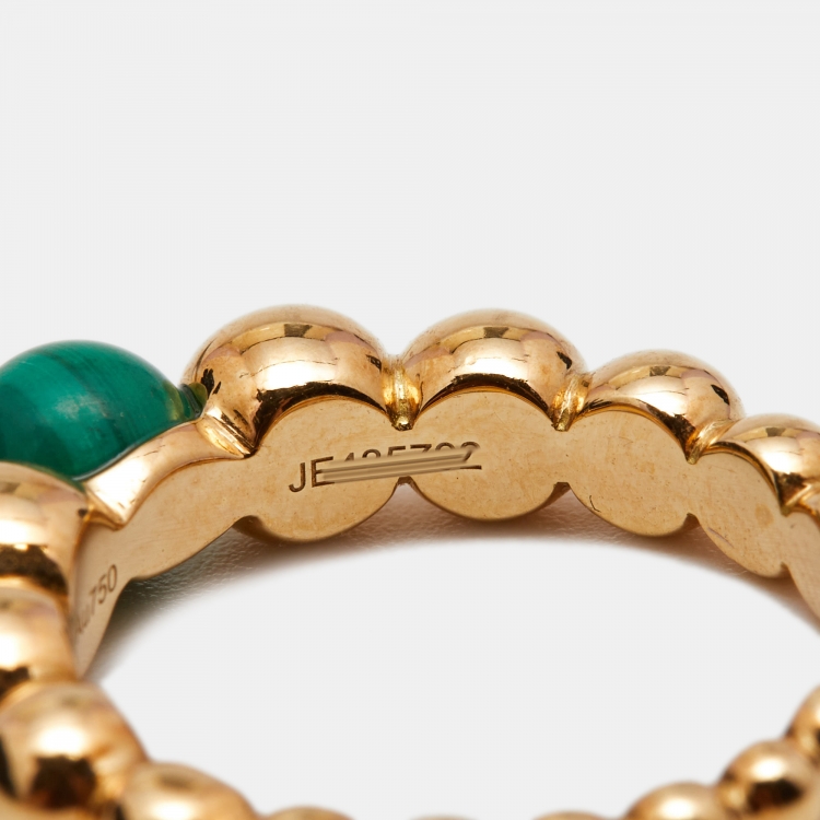 Pre Owned Van Cleef & Arpels Perlee Couleurs Malachite 18K Yellow Gold Ring Size 51