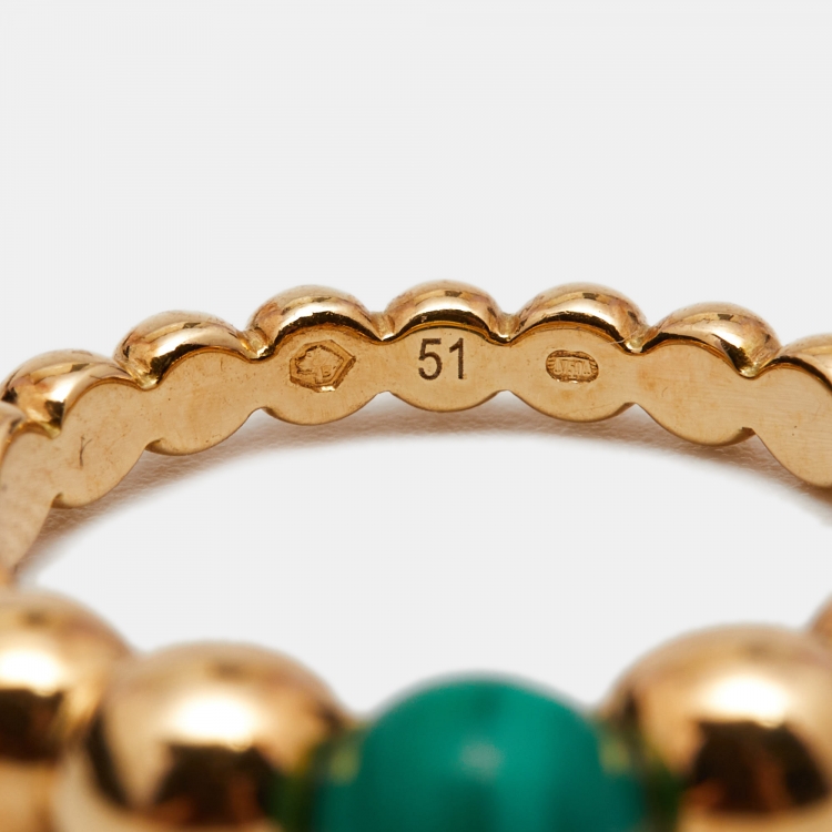 Pre Owned Van Cleef & Arpels Perlee Couleurs Malachite 18K Yellow Gold Ring Size 51