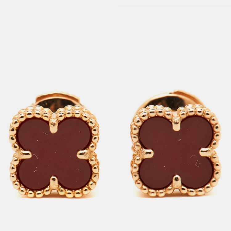 Pre Owned Van Cleef & Arpels Sweet Alhambra Carnelian 18K Rose Gold Stud Earrings
