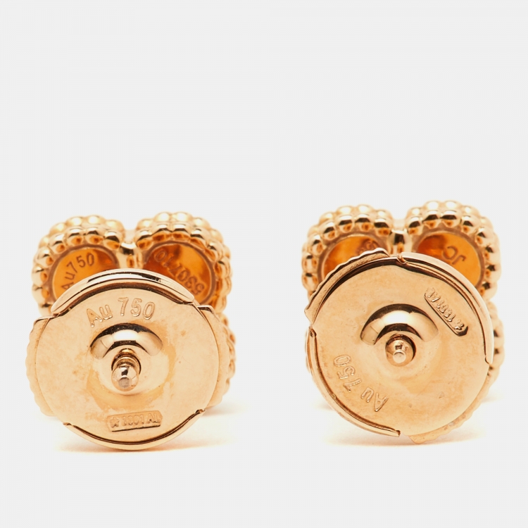 Pre Owned Van Cleef & Arpels Sweet Alhambra Carnelian 18K Rose Gold Stud Earrings