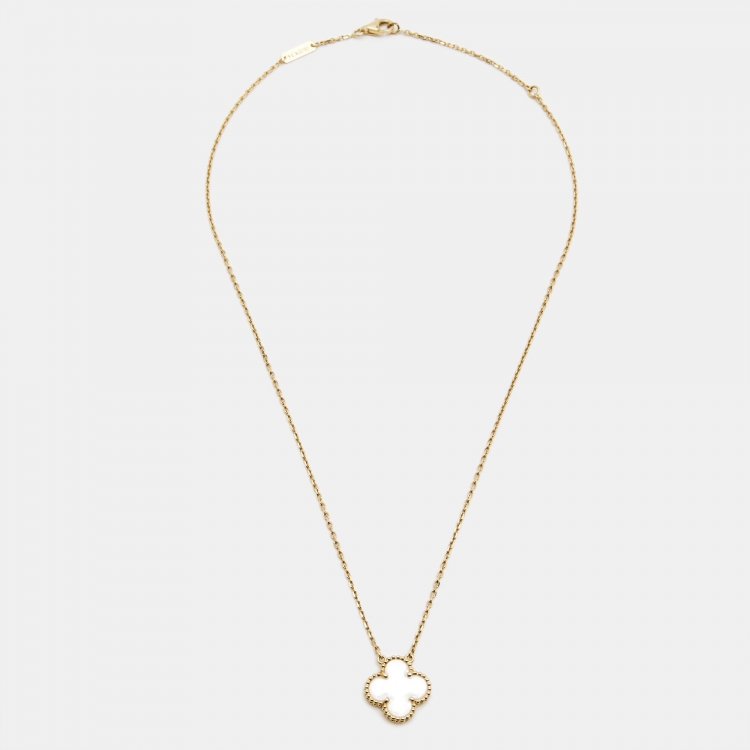 Pre Owned Van Cleef & Arpels Vintage Alhambra Mother of Pearl 18k Yellow Gold Necklace