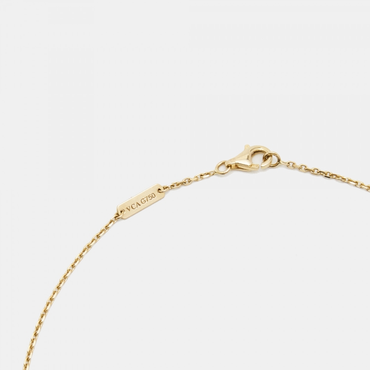 Pre Owned Van Cleef & Arpels Vintage Alhambra Mother of Pearl 18k Yellow Gold Necklace
