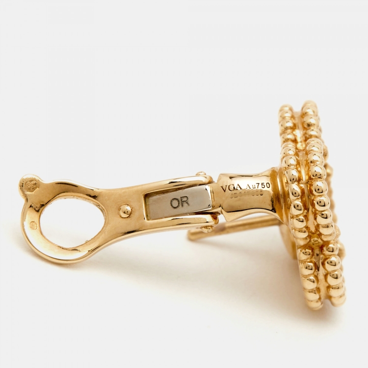 Pre Owned Van Cleef & Arpels Vintage Alhambra Mother of Pearl 18k Yellow Gold Earrings