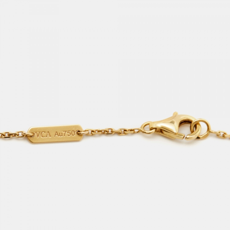 Pre Owned Van Cleef & Arpels Vintage Alhambra Mother of Pearl 18k Yellow Gold Necklace