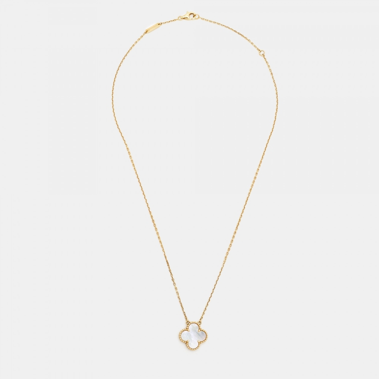 Pre Owned Van Cleef & Arpels Vintage Alhambra Mother of Pearl 18k Yellow Gold Necklace