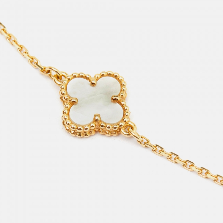 Pre Owned Van Cleef & Arpels Sweet Alhambra Mother of Pearl 18k Yellow Gold Bracelet