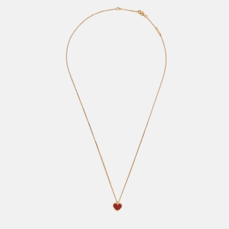 Pre Owned Van Cleef & Arpels Sweet Alhambra Carnelian 18K Rose Gold Heart Pendant Necklace