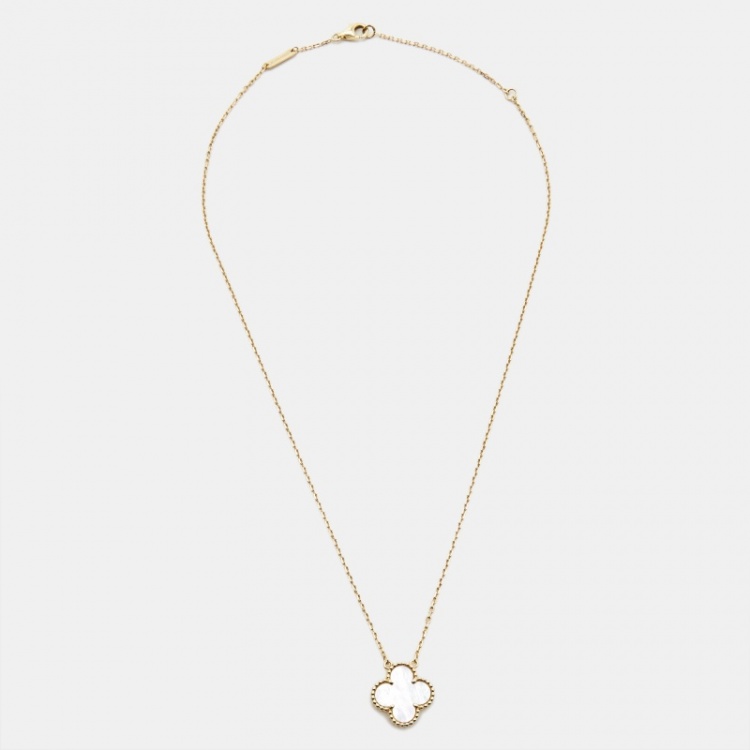 Pre Owned Van Cleef & Arpels Vintage Alhambra Mother of Pearl 18k Yellow Gold Necklace