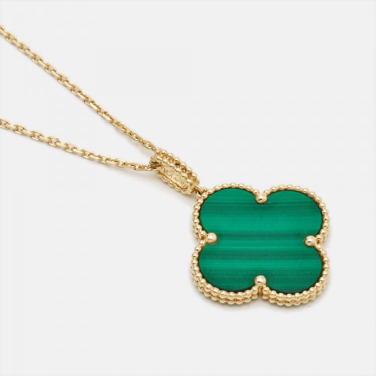 Pre Owned Van Cleef & Arpels Magic Alhambra Malachite 18k Yellow Gold Long Pendant Necklace
